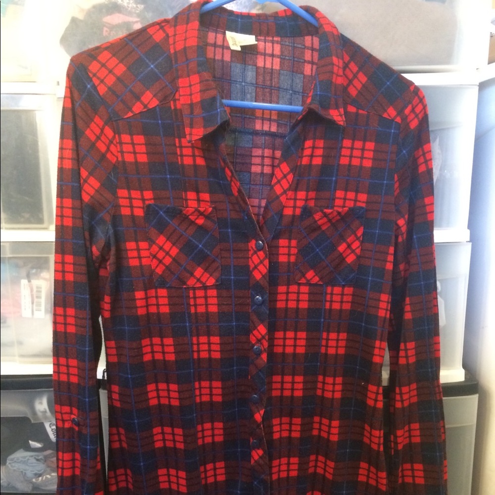 Red and Blue Plaid Button Up Shirt/Dress Size M